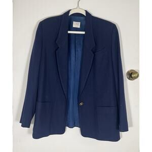 Vintage Koret Career Women’s MERINO WOOL Blazer Navy Preppy Office USA